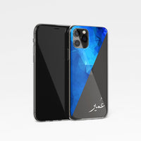Blue Diagonal Geometric Personalised Name Phone Case