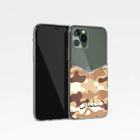 Camouflage V Shape With Personalised Name Clear Phone Case - Desert