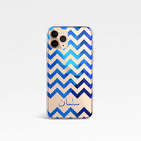 Blue Chevron Personalised Name Clear Phone Case