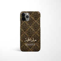 Damask Print With Personalised Arabic Name Phone Case - Gold and Black